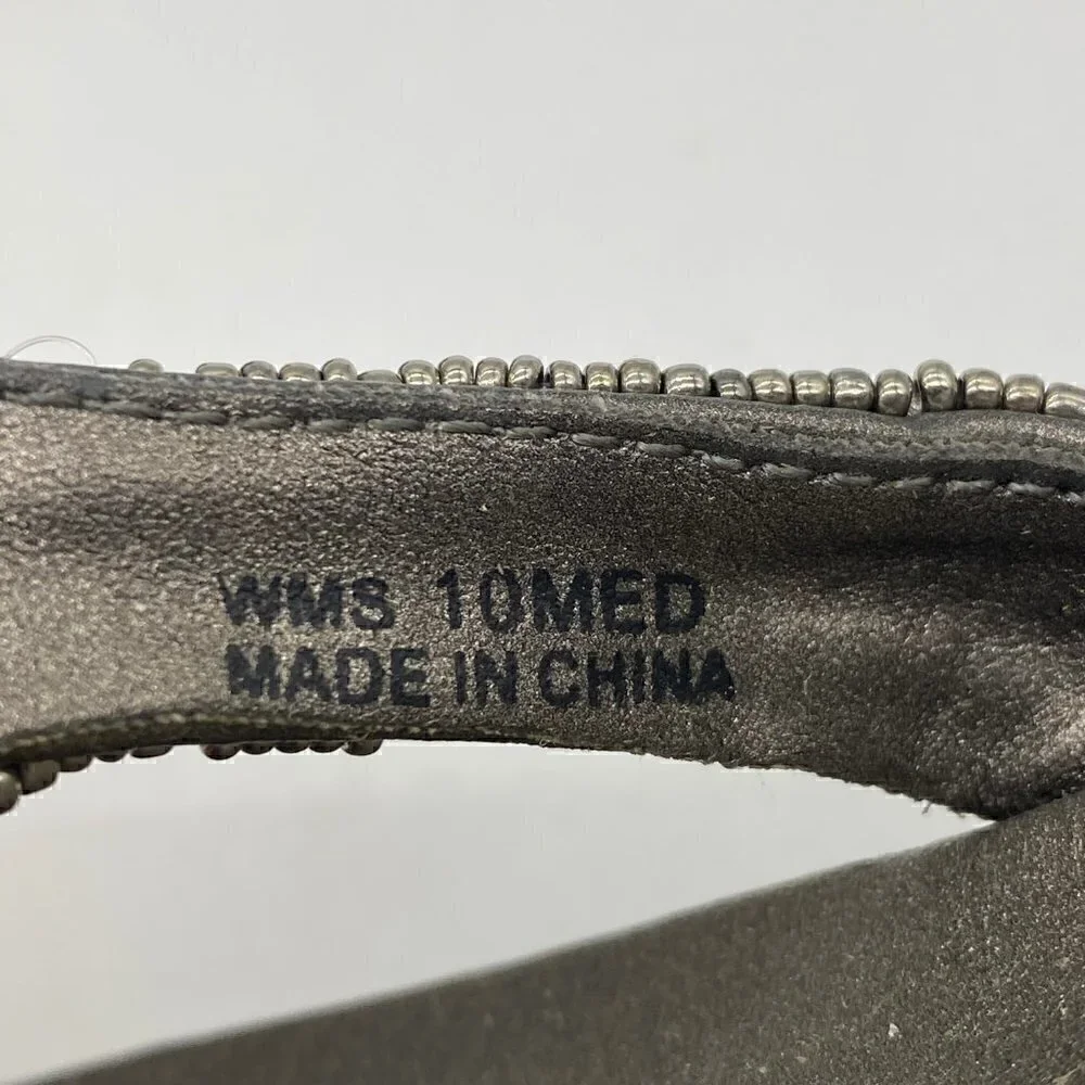 Kenneth Cole Reaction Women Sandals Flip Flops Flats Beaded Detail Gunmetal 10M